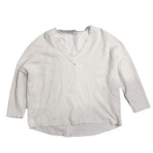 SEAS 78 & Sunny V Neck Sweater 100% Cotton XL Extra Large Oversized Cream Boho